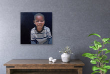 Load image into Gallery viewer, Original oil painting of smiling african boy in living space
