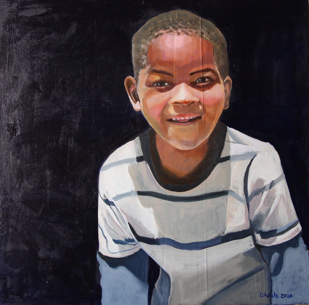 Sunny smiling oil painting portrait of african child