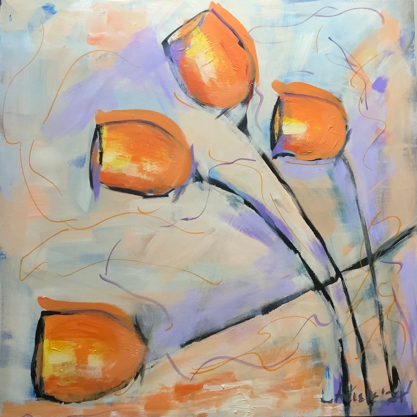 Original Acrylic Painting | Orange Tulips